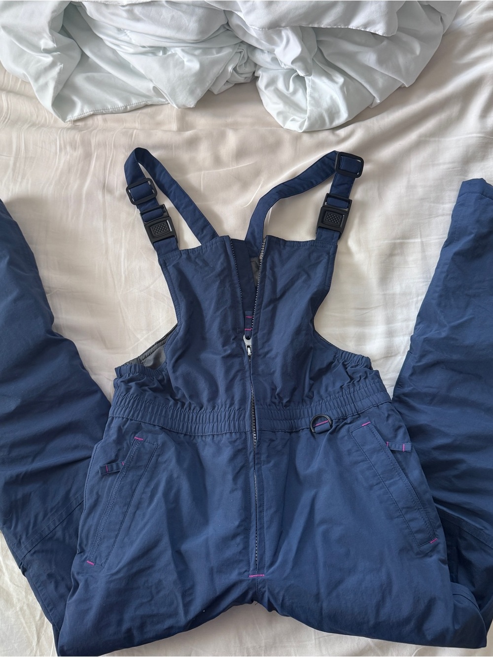 Kids Lands' End Navy Blue Snow Bib Pants with Adjustable Straps